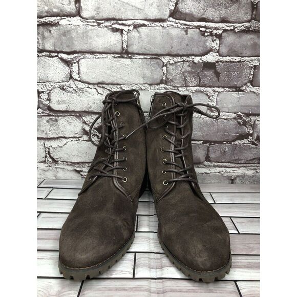 Blondo Brown Suede Leather Waterproof Ankle Lace Up Side Zip Boots Women Sz 10M - Picture 2 of 16